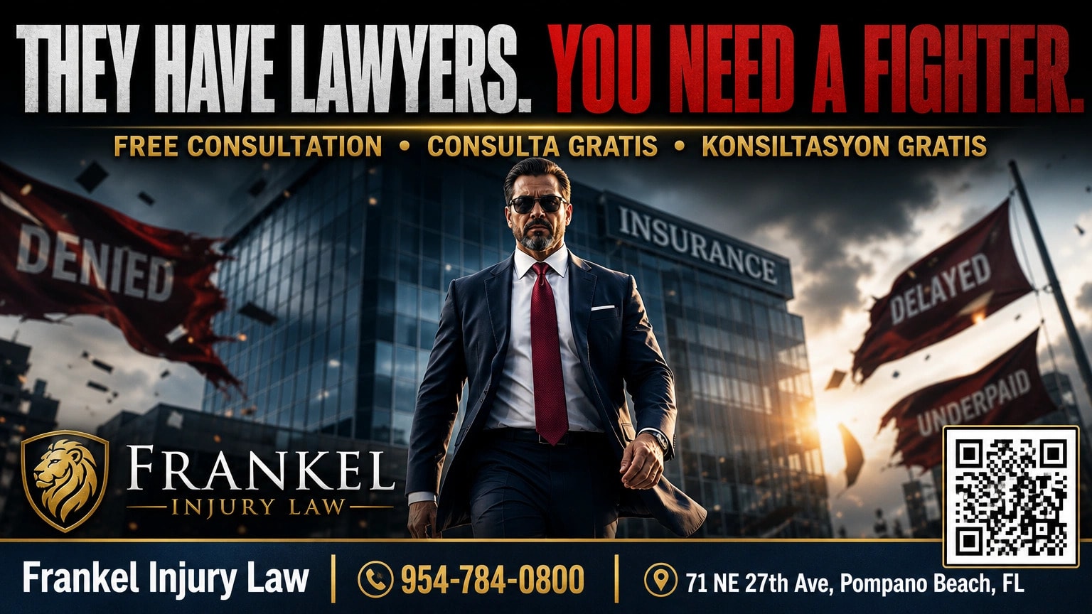 Frankel Injury Law — accident + Frankel = paid, multilingual digital screen ad